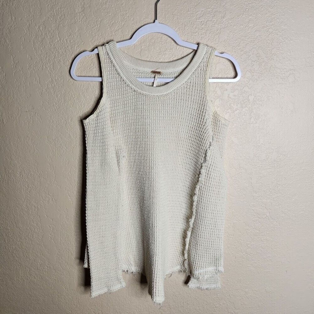 Free People Sunrise Cold Shoulder Sweater Women's Small Ivory Waffle Knit